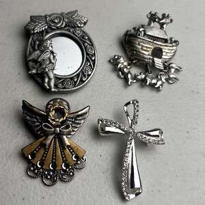 Christian Religious Brooch Pin Lot Angel Mirror Cross Noah's Ark Vintage Faith